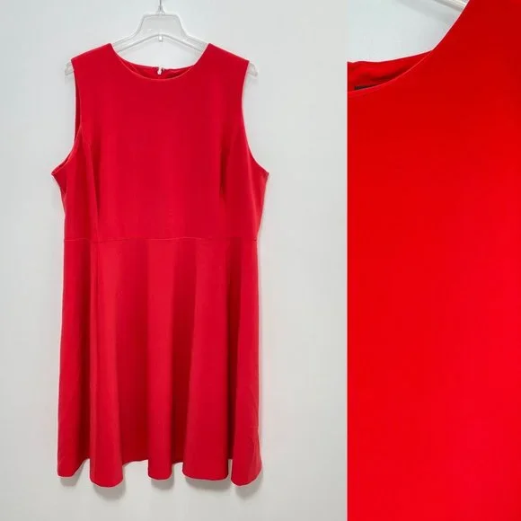 Ralph Lauren Women Dress 24W Red Midi Sleeveless A-Line Round Neck Plus Size New